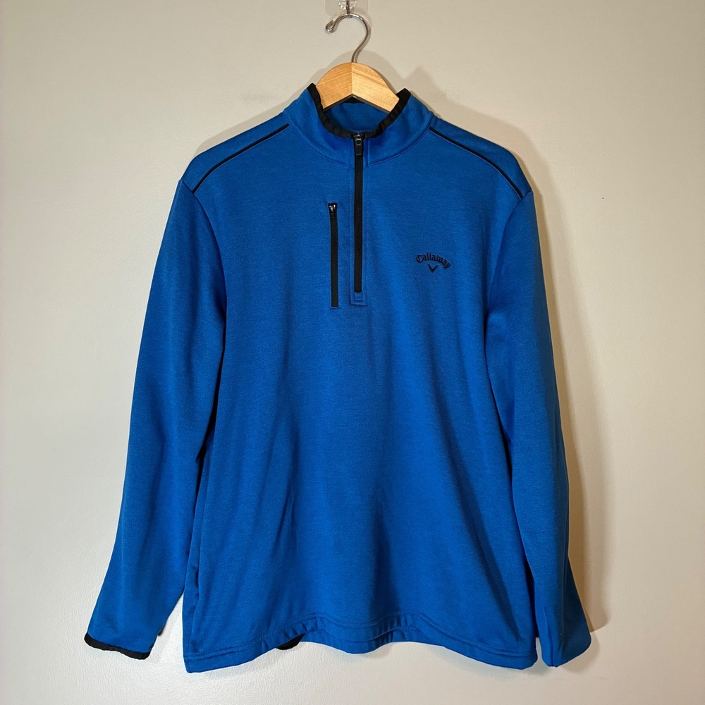 Callaway Mens Blue Quarter Zip Fleece Pullover Jacket Size Large Chest Pocket